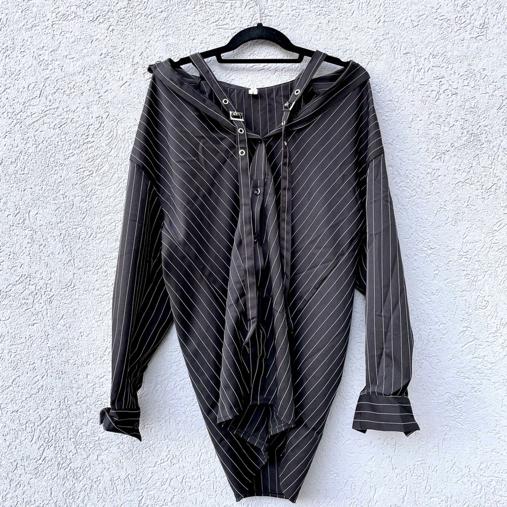 Off the Shoulder Striped Long Sleeve Blouse Top
